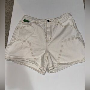 Zumiez white jean shorts high rise mid thigh size large w elastic waist band
